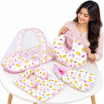 VParents Daisy Baby 4 Piece Bedding Set with Pillow and Bolsters Sleeping Bag and Bedding Set and Feeding Pillow Combo