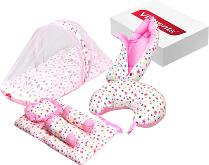 VParents Daisy Baby 4 Piece Bedding Set with Pillow and Bolsters Sleeping Bag and Bedding Set and Feeding Pillow Combo