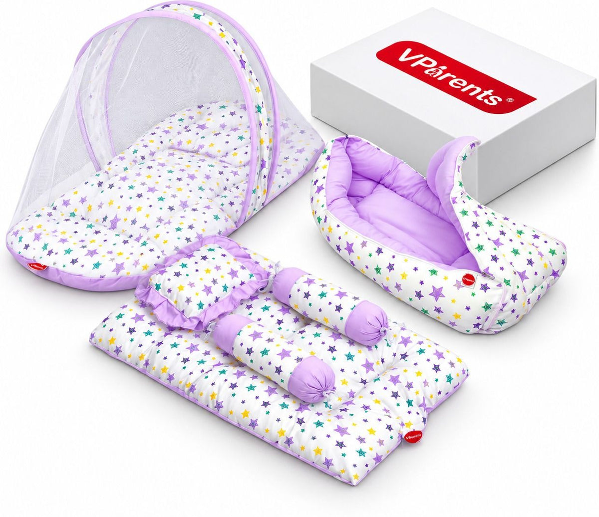 VParents Cheeky Cheeky Baby 4 Piece Bedding Set with Pillow and Bolsters Sleeping Bag and Bedding Set Combo