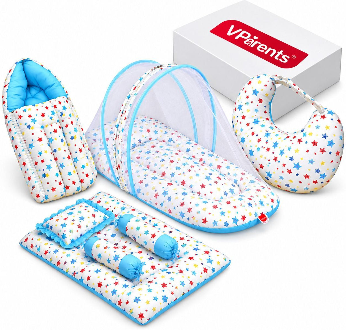 VParents Daisy Baby 4 Piece Bedding Set with Pillow and Bolsters Sleeping Bag and Bedding Set and Feeding Pillow Combo