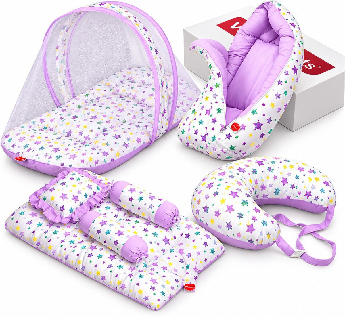 VParents Daisy Baby 4 Piece Bedding Set with Pillow and Bolsters Sleeping Bag and Bedding Set and Feeding Pillow Combo