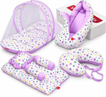 VParents Daisy Baby 4 Piece Bedding Set with Pillow and Bolsters Sleeping Bag and Bedding Set and Feeding Pillow Combo