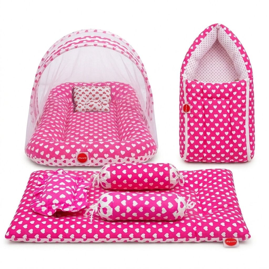 VParents Cheeky Cheeky Baby 4 Piece Bedding Set with Pillow and Bolsters Sleeping Bag and Bedding Set Combo