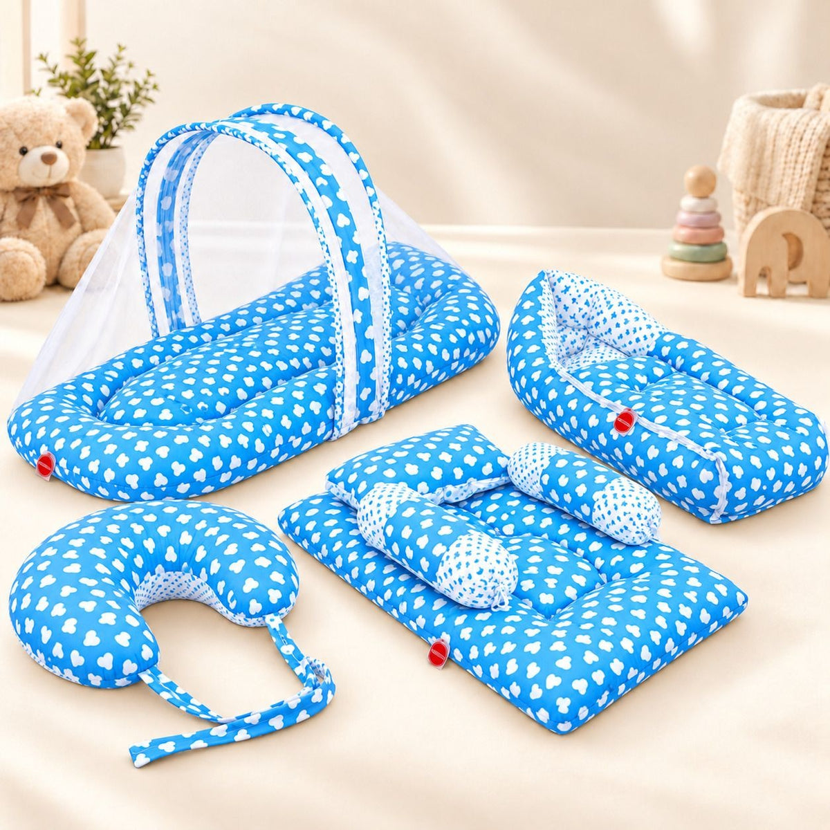 VParents Daisy Baby 4 Piece Bedding Set with Pillow and Bolsters Sleeping Bag and Bedding Set and Feeding Pillow Combo