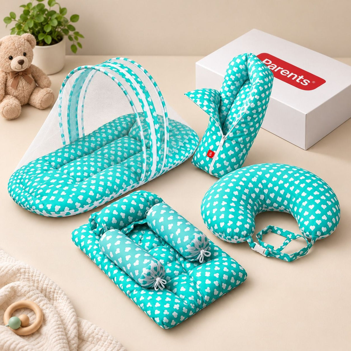 VParents Daisy Baby 4 Piece Bedding Set with Pillow and Bolsters Sleeping Bag and Bedding Set and Feeding Pillow Combo