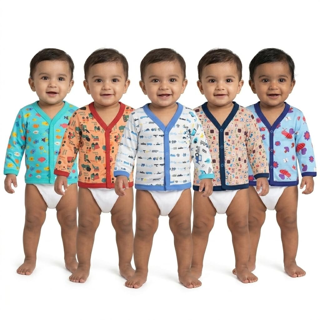 Vparents full sleeves Cotton New Born Baby Boy's & Baby Girls jabla -Multicolour