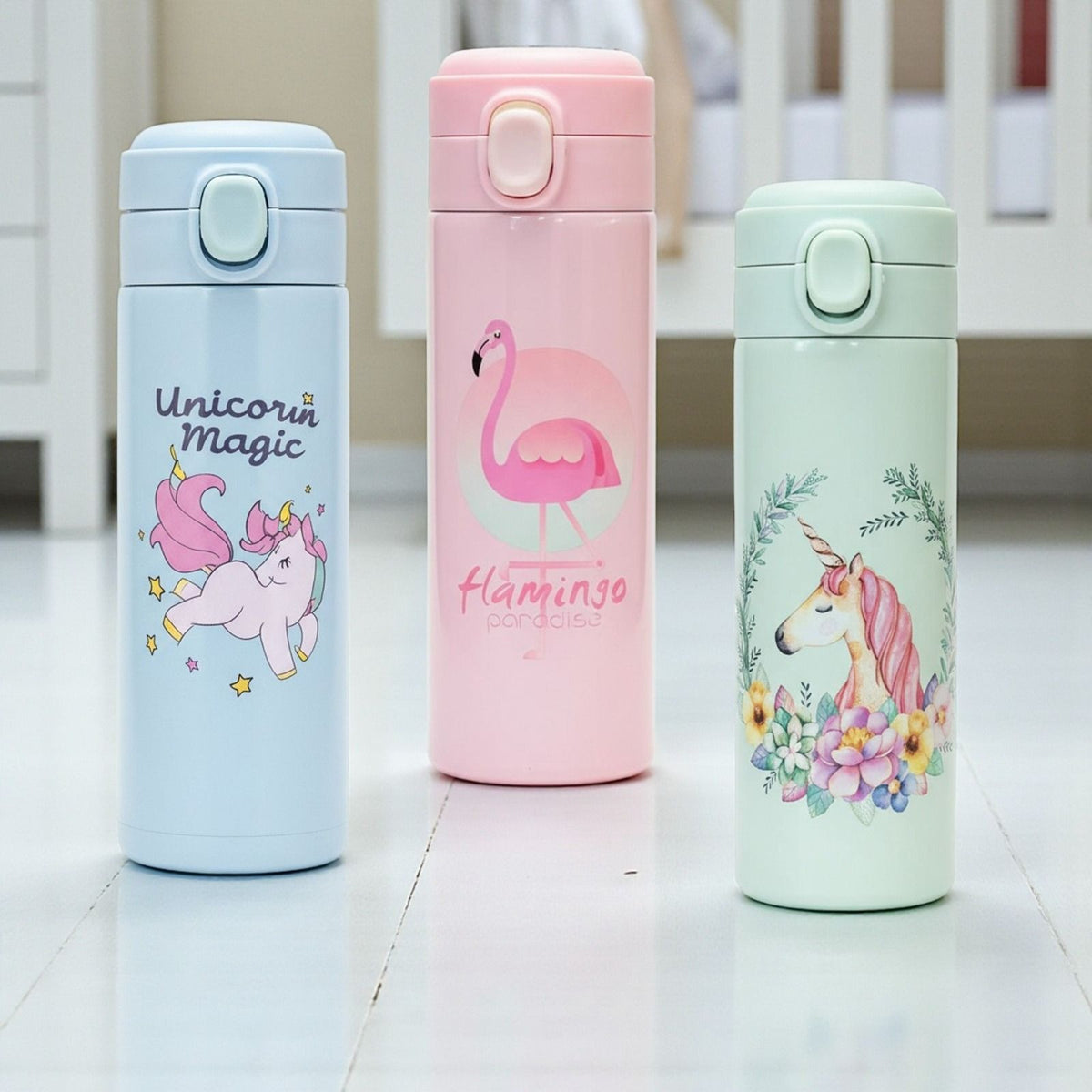 VParents Stainless Steel Insulated Water Bottle Vacuum Flask with One-Touch Lid for kids (assorted)- 420ML
