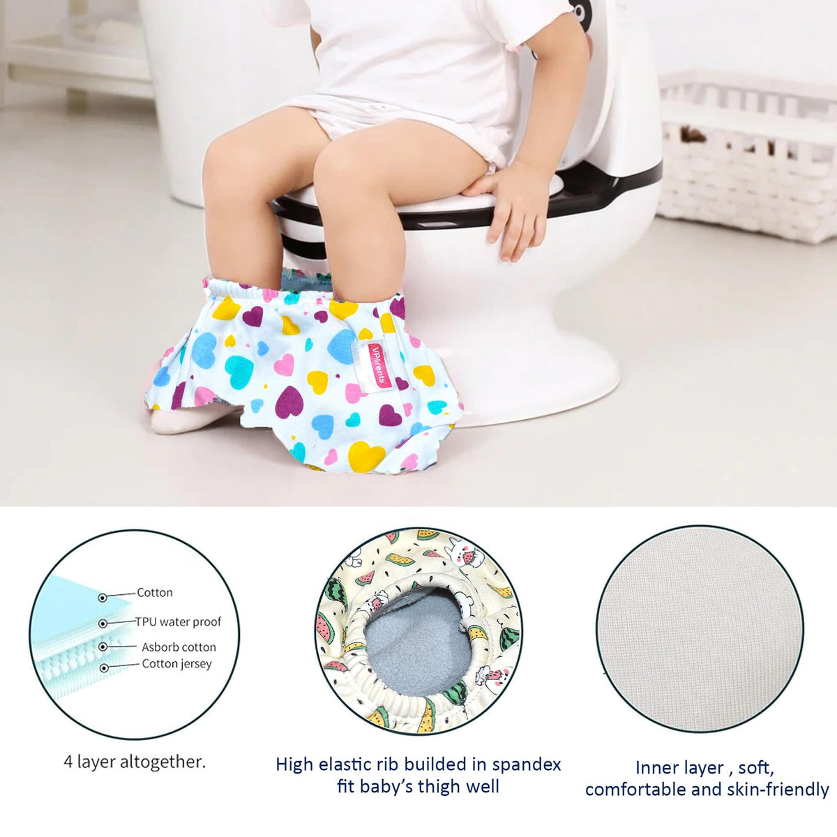 VParents Padded Underwear for Babies and Toddlers with 3 Layers of Cotton Padding Potty Training  Pull Up & Diaper-Free Time
