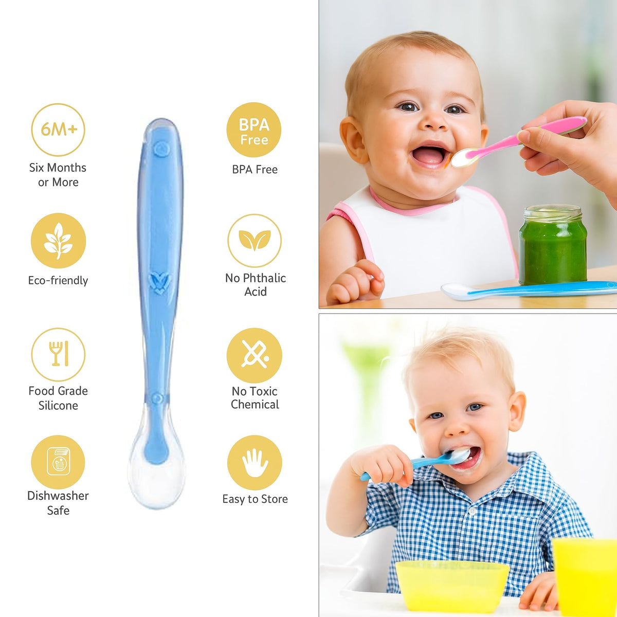 VParents Baby Feeding Spoon Set Of 3 With Ultra Supple 100% Silicone Tip,Bpa Free Material With Food Grade Silicone Tip,Self Feeding Utensil,Baby Weaning Spoon For Kids 4 Months+ (Multicolour)