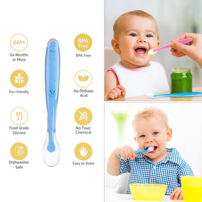 VParents Baby Feeding Spoon Set Of 3 With Ultra Supple 100% Silicone Tip,Bpa Free Material With Food Grade Silicone Tip,Self Feeding Utensil,Baby Weaning Spoon For Kids 4 Months+ (Multicolour)
