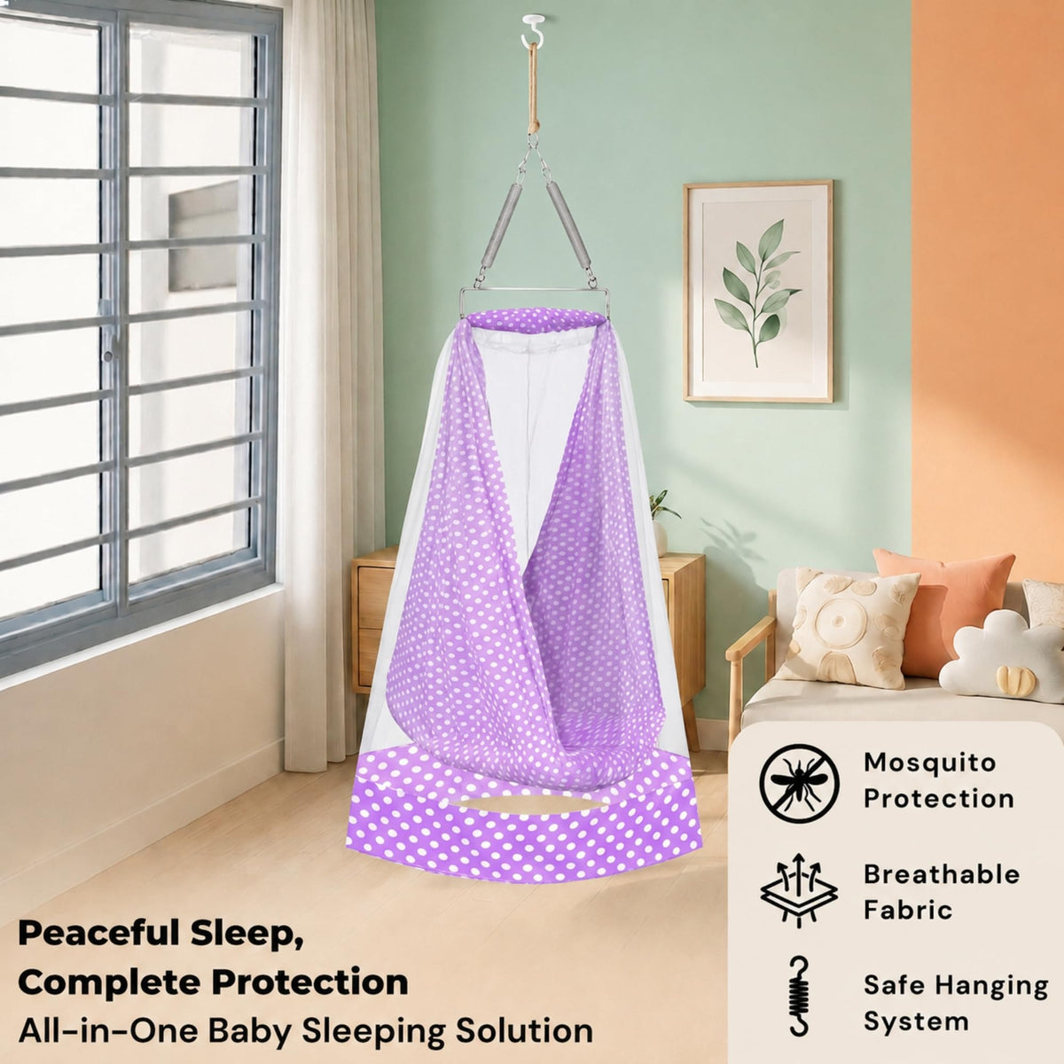 VParents Toddler Baby Swing Cradle with Mosquito Net and Spring