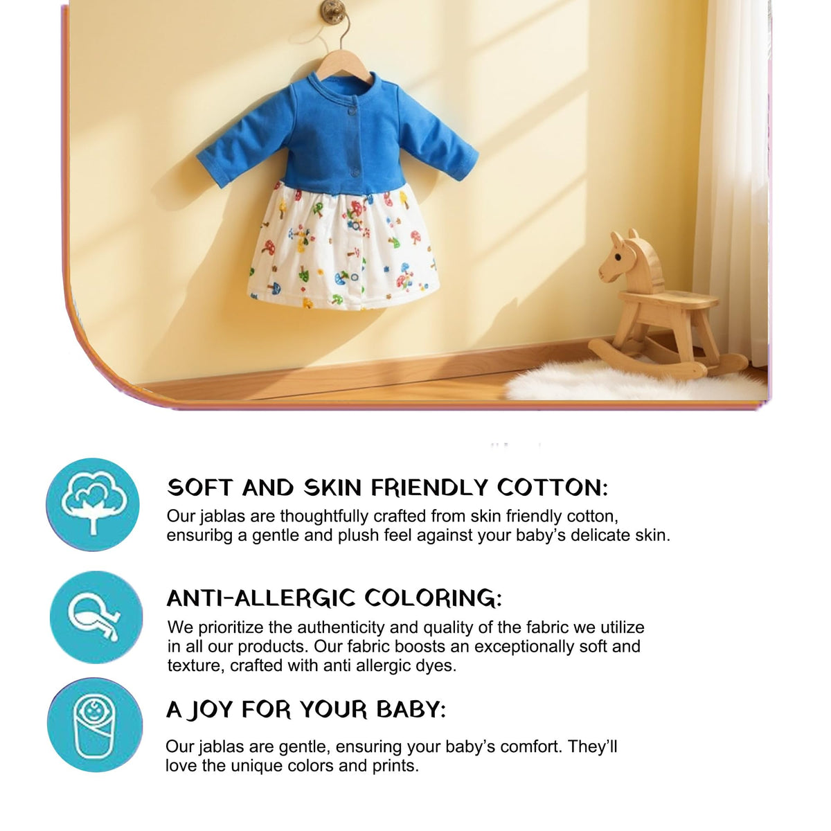 VParents Cotton Knee-Length Full Sleeves Girls 6-12 months Frock pack of 5