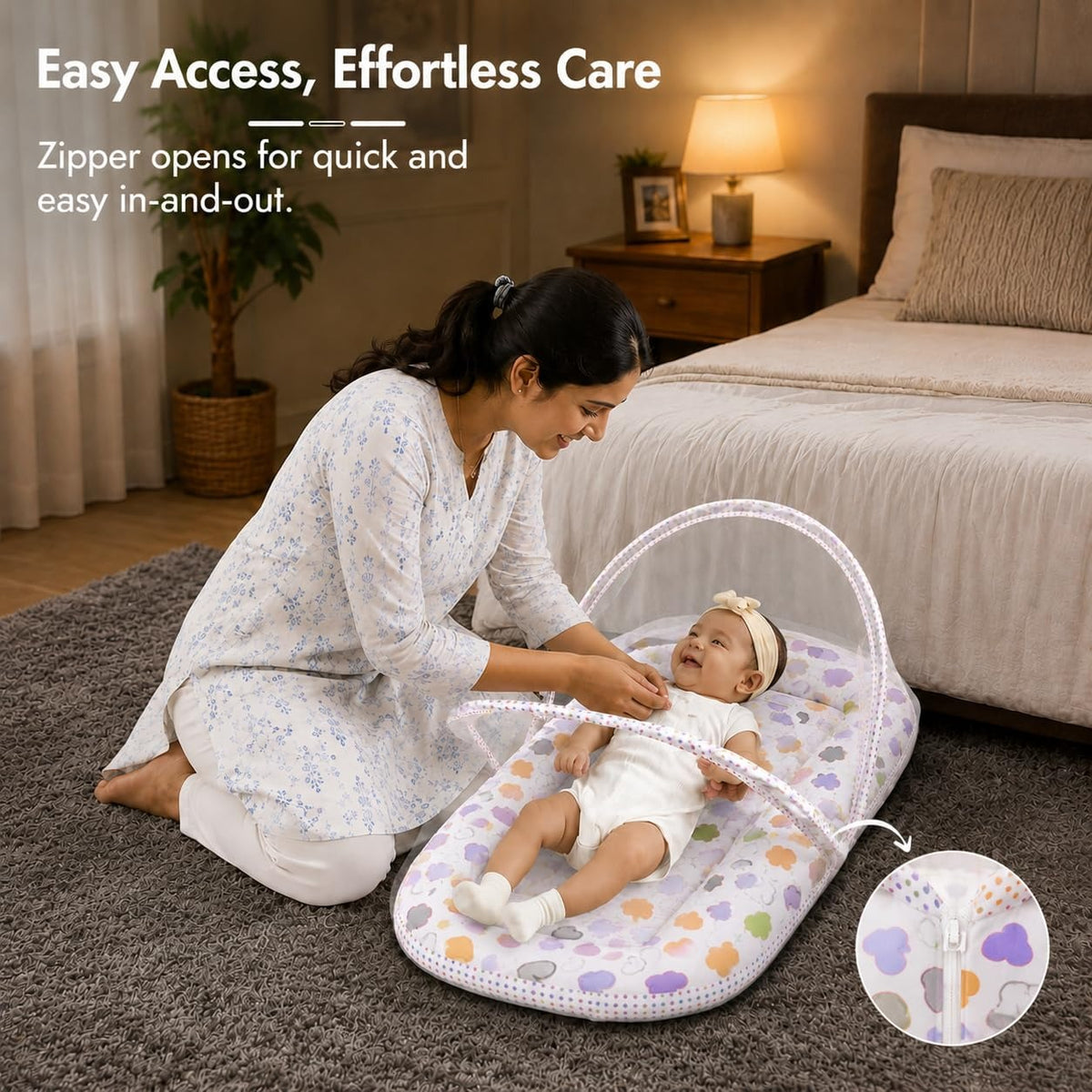 VParents Rosy Baby Feeding Pillow Bedding Set with Mosquito net and Sleeping Bag Combo