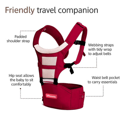 VParents Hip Seat Baby Carrier with 4 Carry Positions, Baby Carrier with Hip seat for 3 to 36 Months Baby, Adjustable New-Born to Toddler Carrier, Max Weight Up to 15 Kgs  Royal(Red)