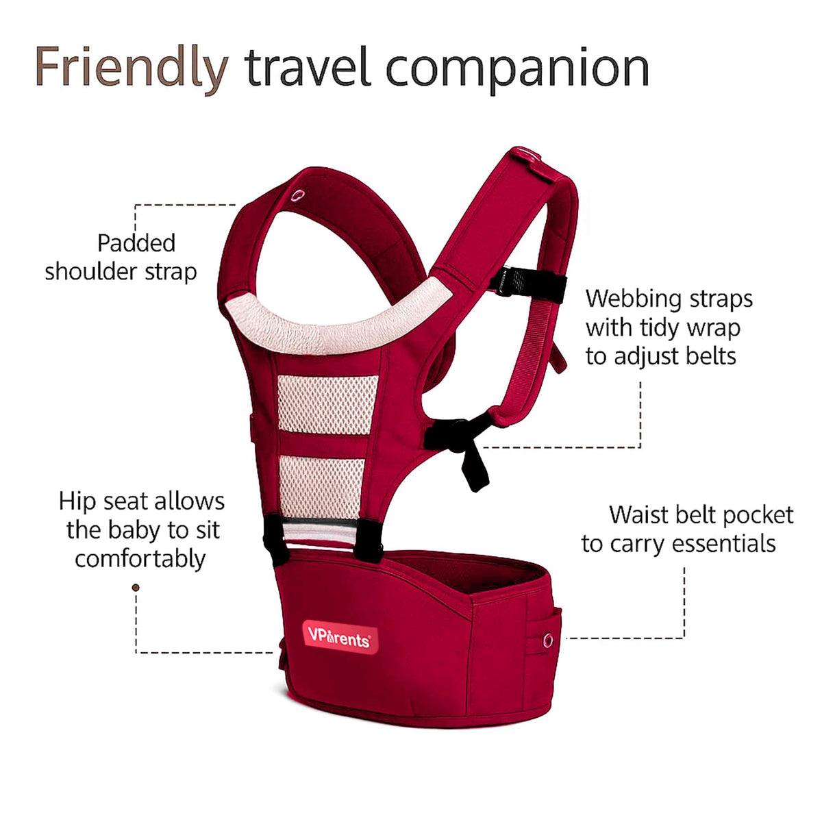 VParents Hip Seat Baby Carrier with 4 Carry Positions, Baby Carrier with Hip seat for 3 to 36 Months Baby, Adjustable New-Born to Toddler Carrier, Max Weight Up to 15 Kgs Royal
