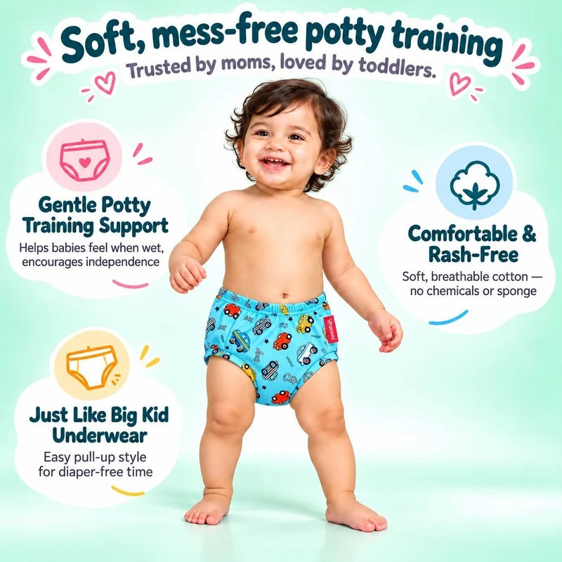 VParents Padded Underwear for Babies and Toddlers with 3 Layers of Cotton Padding Potty Training  Pull Up & Diaper-Free Time (1 - 2 years ,Car)