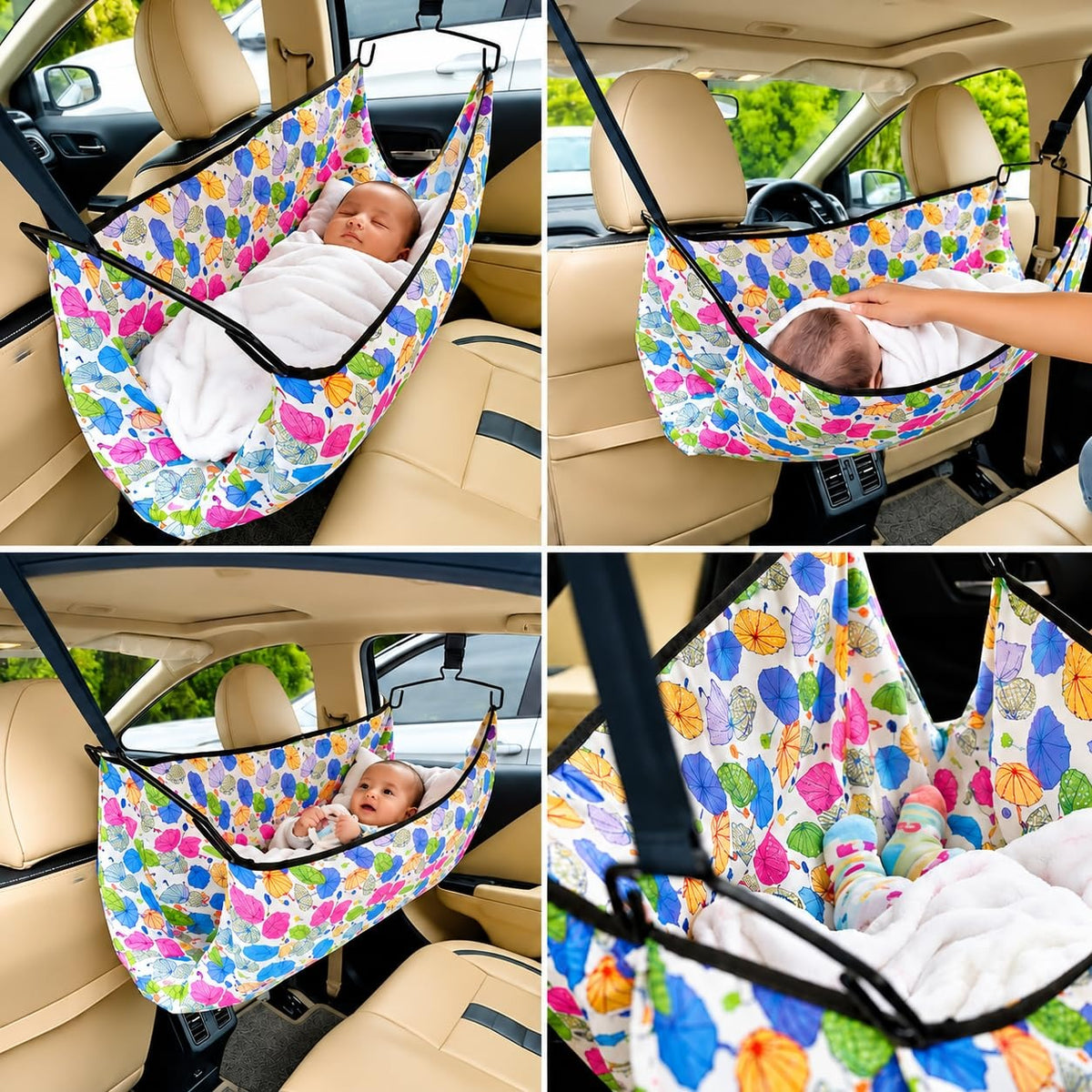 VParents Car Cradle Hammock for 0 to 2 year baby | Portable with Adjustble Belt, Hammock Cloth, Hangers