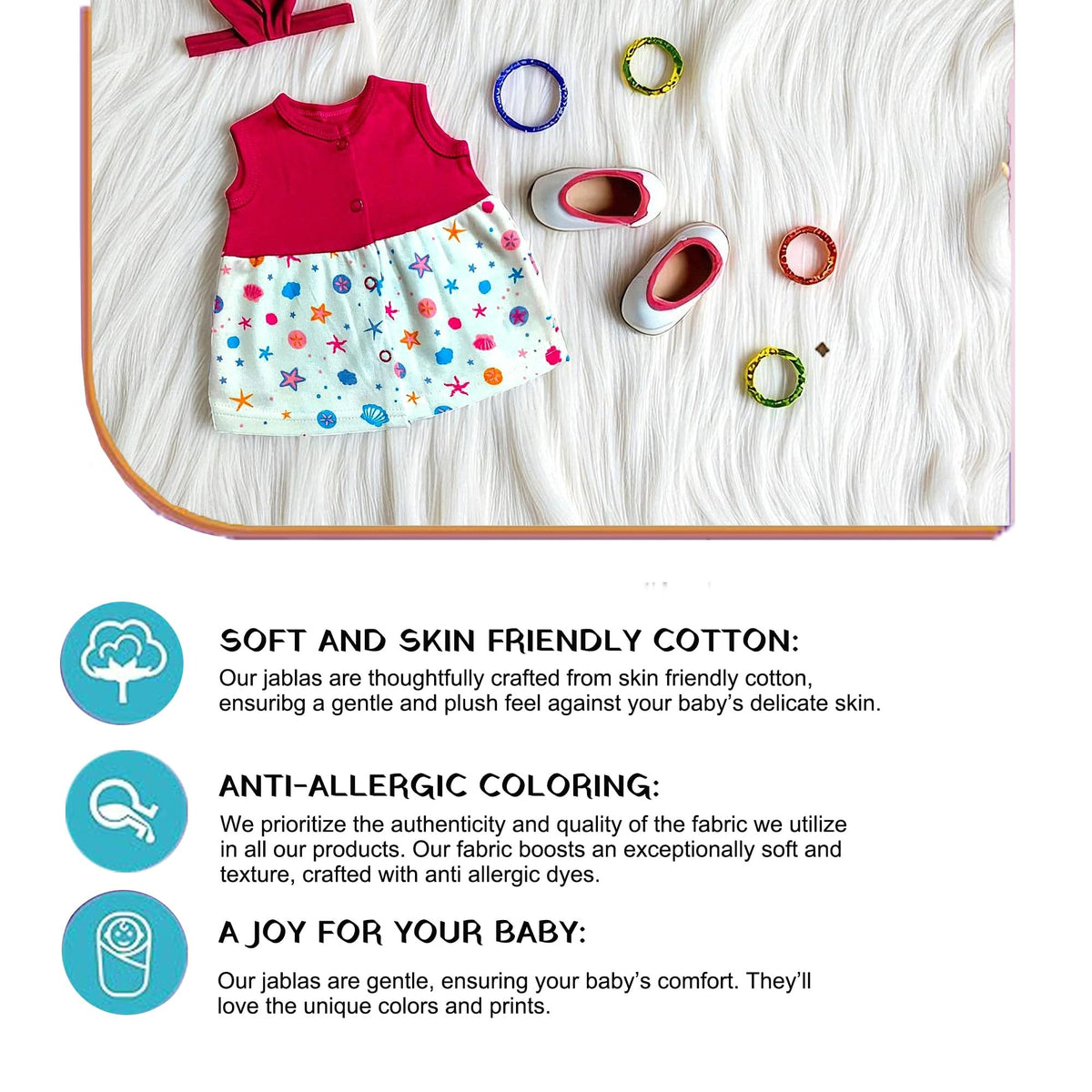 VParents Cotton Knee-Length Sleeveless Girls 6-12 months Frock pack of 4