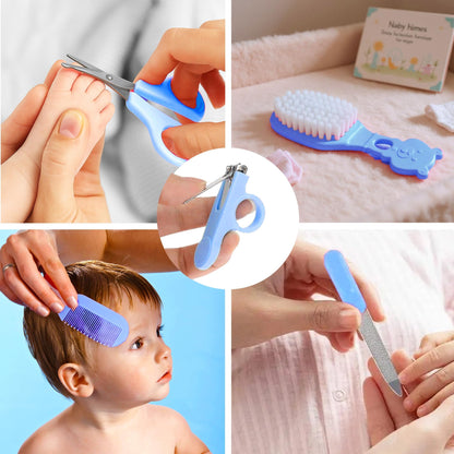 VParents Baby 5in1 new born baby Grooming Kit Set,nail Cutter, Scissor, Filer, hair brush, hair comb Baby Grooming Kit for New Born Baby, Baby Nail Cutter,5pcs (blue)
