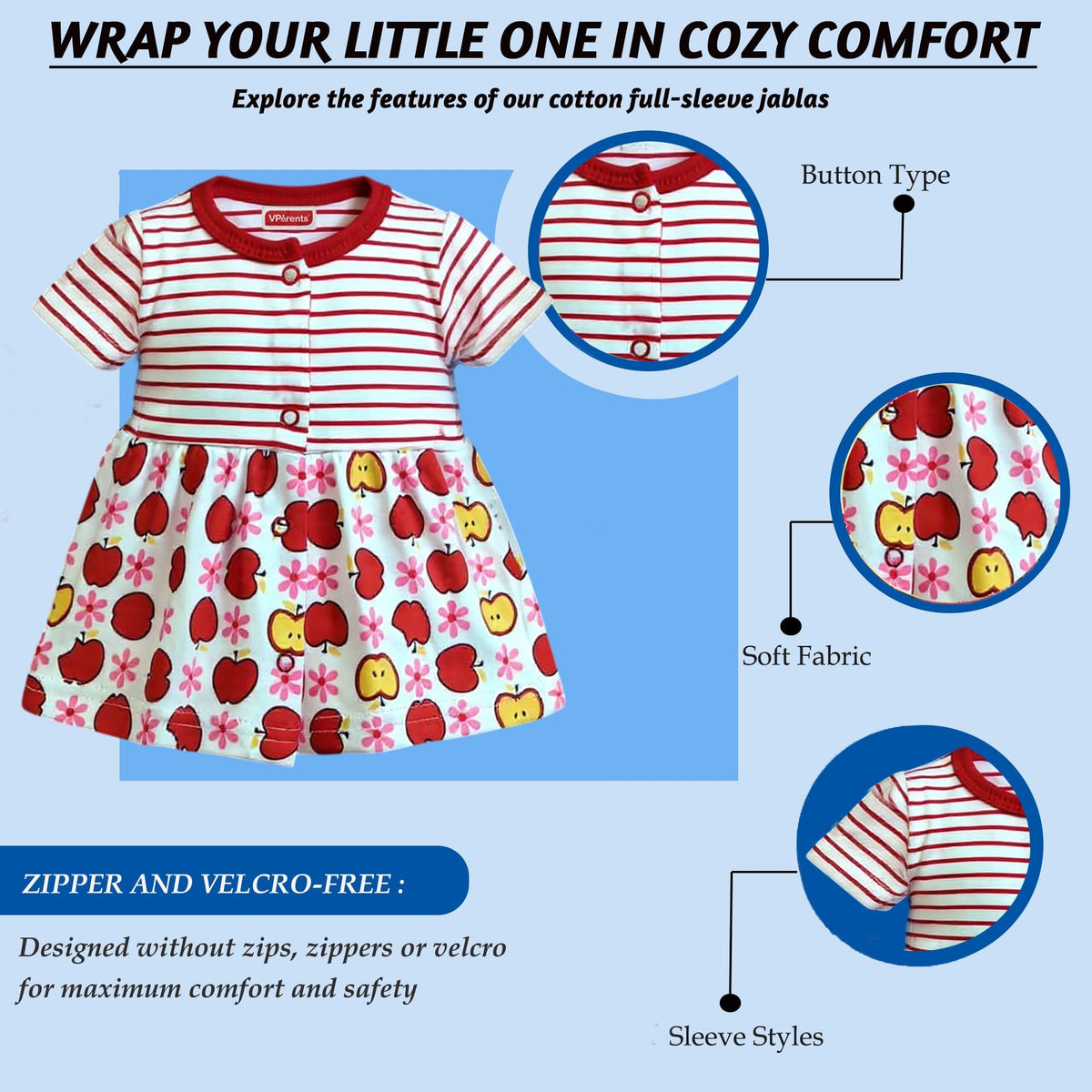 VParents Cotton Knee-Length Half Sleeves Girls 18- 24 Months Frock pack of 5
