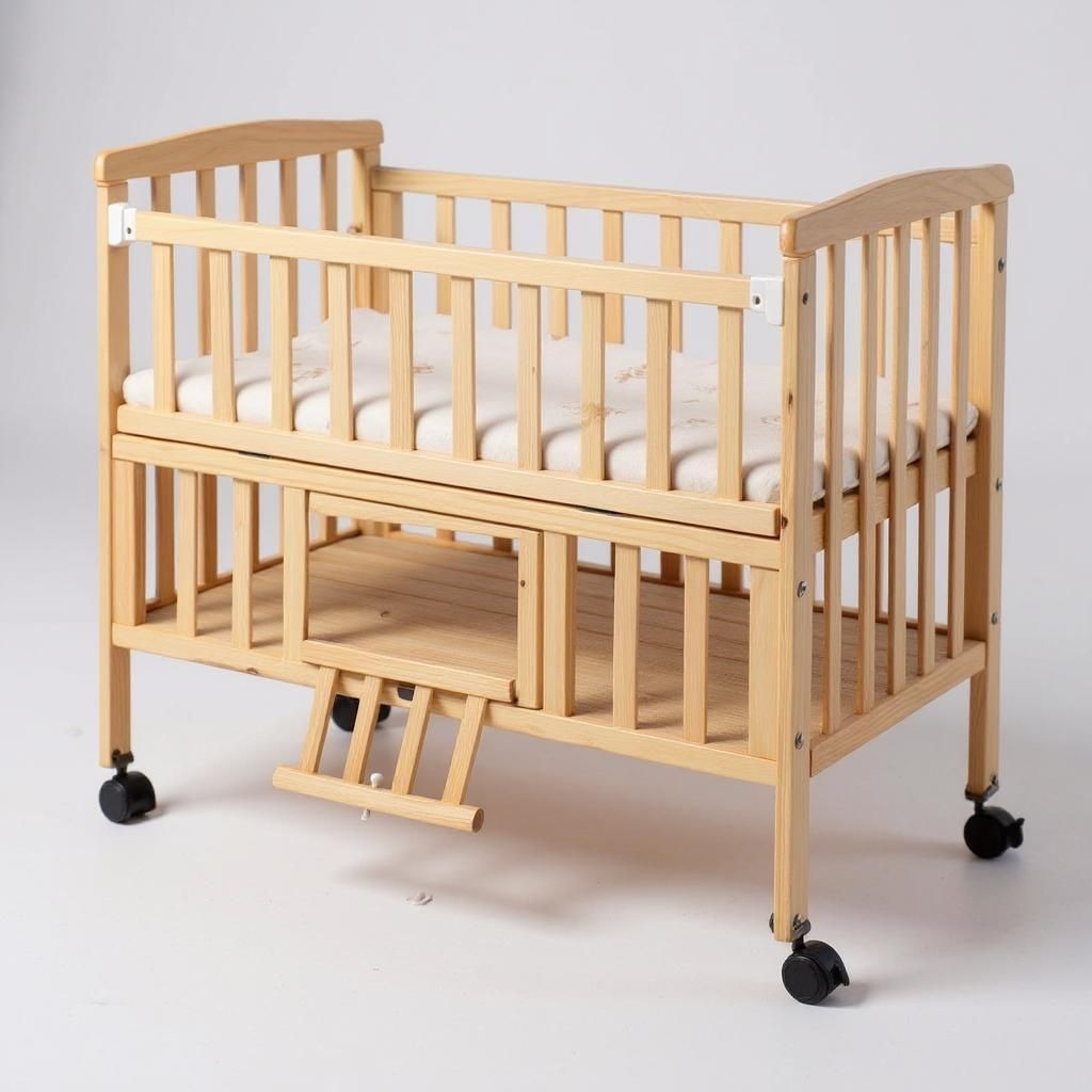 VParents wooden Multi usage Baby Crib Cot Cradle Bed with Mattress and Mosquito Net with storage space