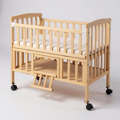 VParents wooden Multi usage Baby Crib Cot Cradle Bed with Mattress and Mosquito Net with storage space