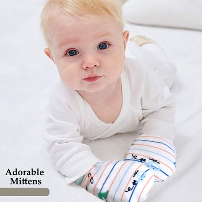 VParents Baby Mitten and Booties Set New Born Printed Gloves & Socks Combo (Multicolor,0-6 Months) Pack of -2
