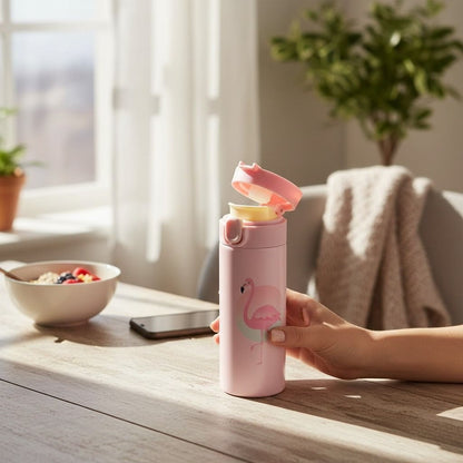 VParents Stainless Steel Insulated Water Bottle Vacuum Flask with One-Touch Lid for kids (assorted)- 420ML