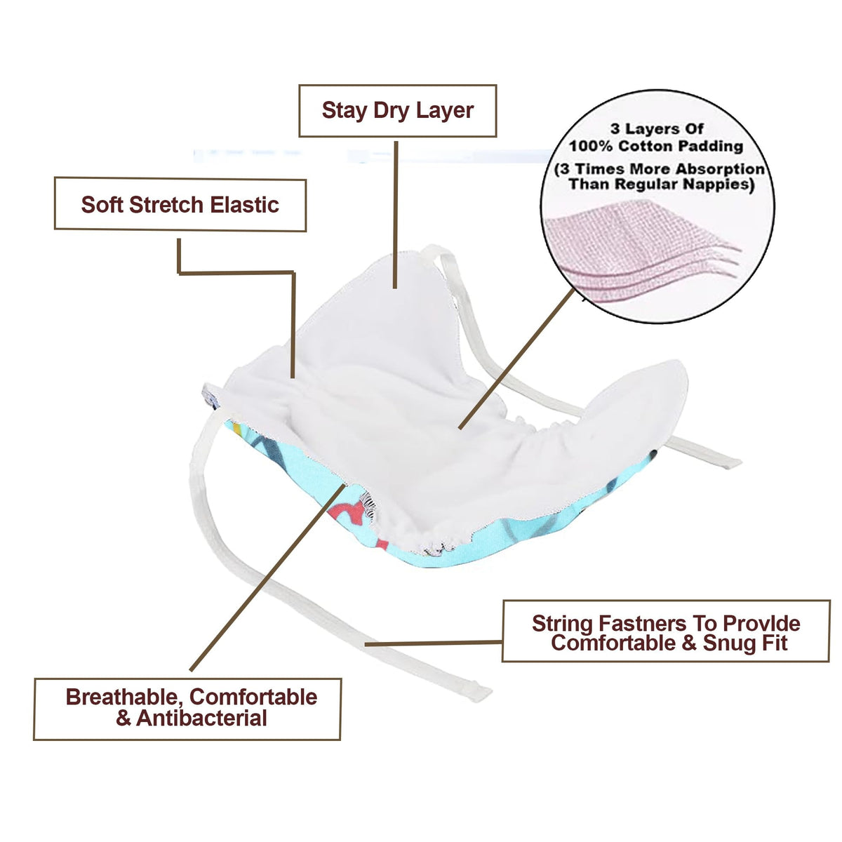 VParents 9 in 1 Combo of  Padded Underwear Nappies and Cloth Diaper with insert for Diaper-Free Time (6 -12 month) Assorted Design
