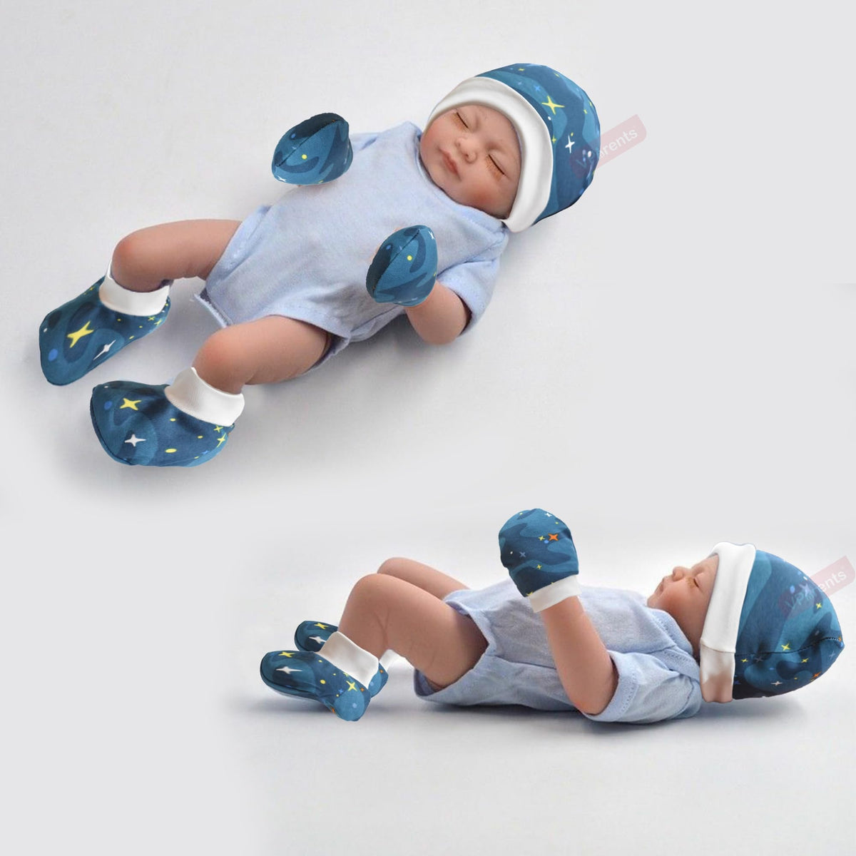 VParents New born Combo gift set for baby boy and girl cap mitten booties and diapers  with insert and underwears(0 -6 month) Assorted Design pack of 10