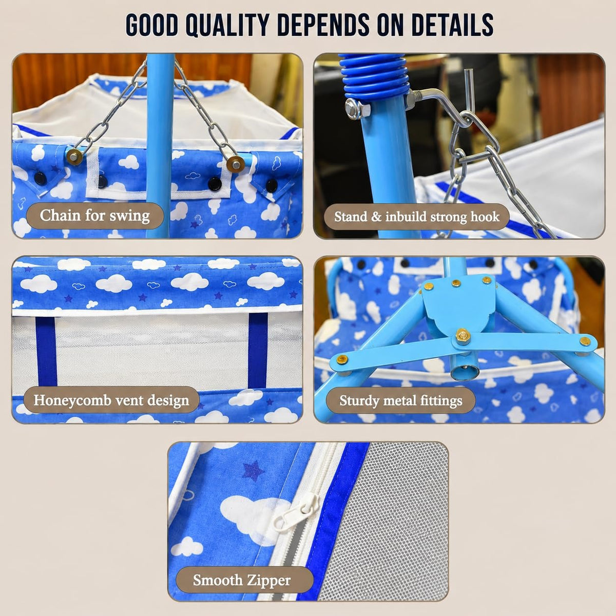 VParents Bunny New Born Baby Crib Bassinet cot Swing Cradle Jhula Palna(blue)