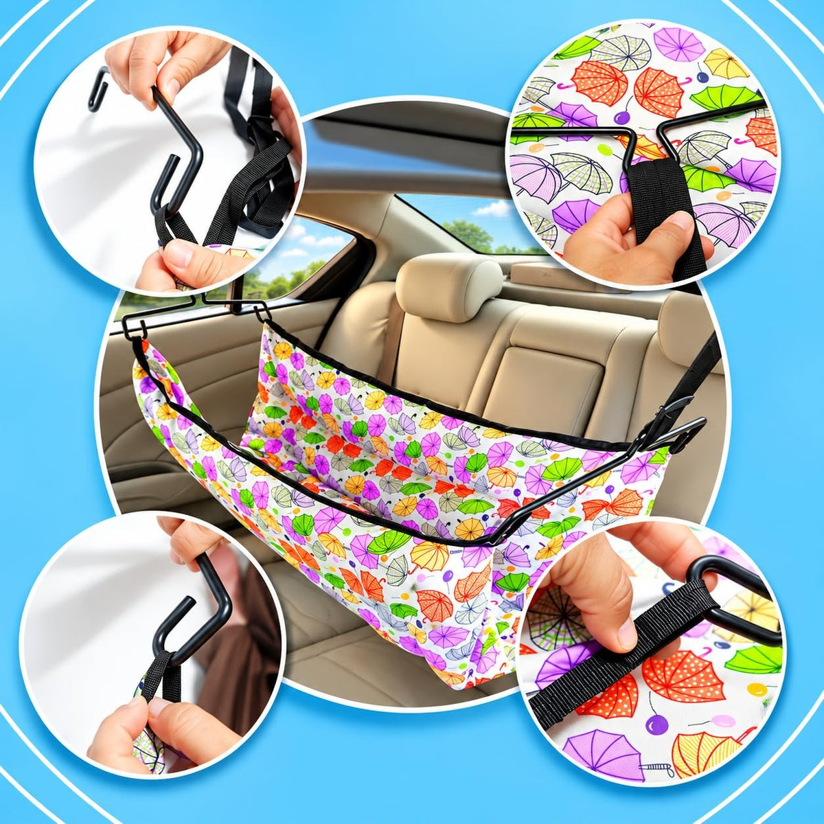VParents Car Cradle Hammock for 0 to 2 year baby | Portable with Adjustble Belt, Hammock Cloth, Hangers