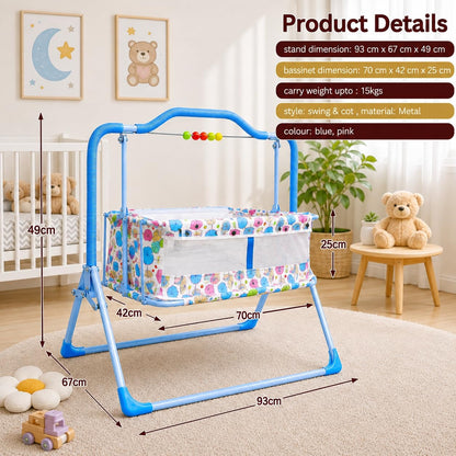 VParents Umbi New Born Baby Crib Bassinet cot Swing Cradle Jhula Palna (blue)