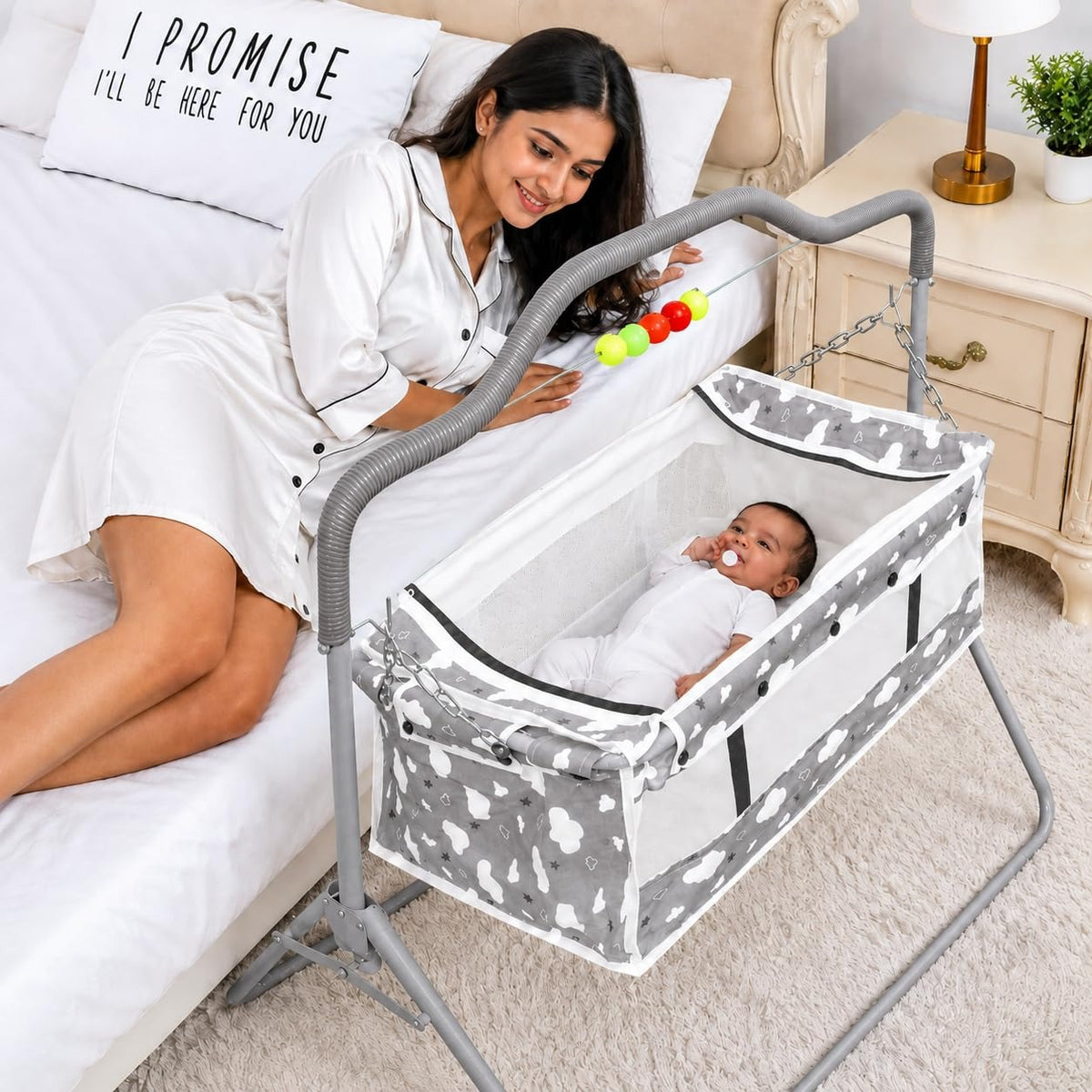 VParents Bunny New Born Baby Crib Bassinet cot Swing Cradle Jhula Palna(Grey)