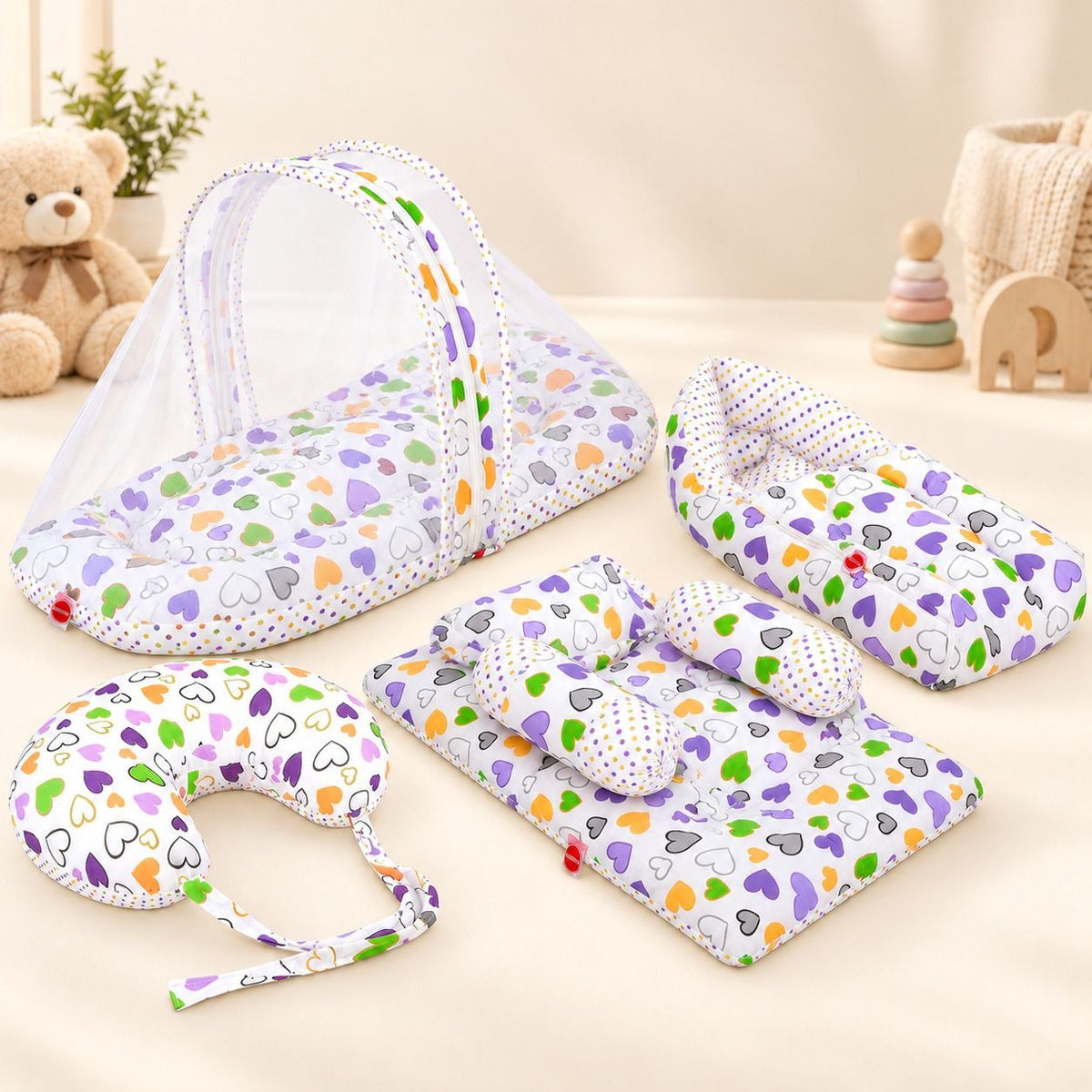 VParents Daisy Baby 4 Piece Bedding Set with Pillow and Bolsters Sleeping Bag and Bedding Set and Feeding Pillow Combo