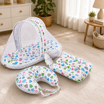 VParents Rosy Baby Feeding Pillow Bedding Set with Mosquito net and Sleeping Bag Combo