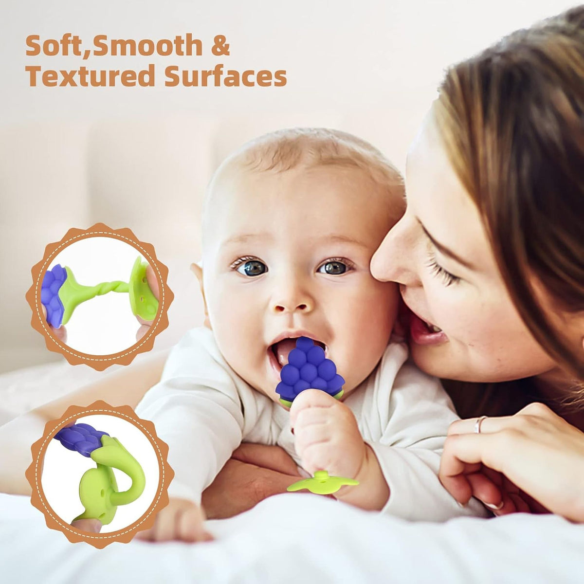 VParents Silicone Baby Teether for 3months+ baby, Teething and chewing Toys for babies BPA Free (Multicolor)