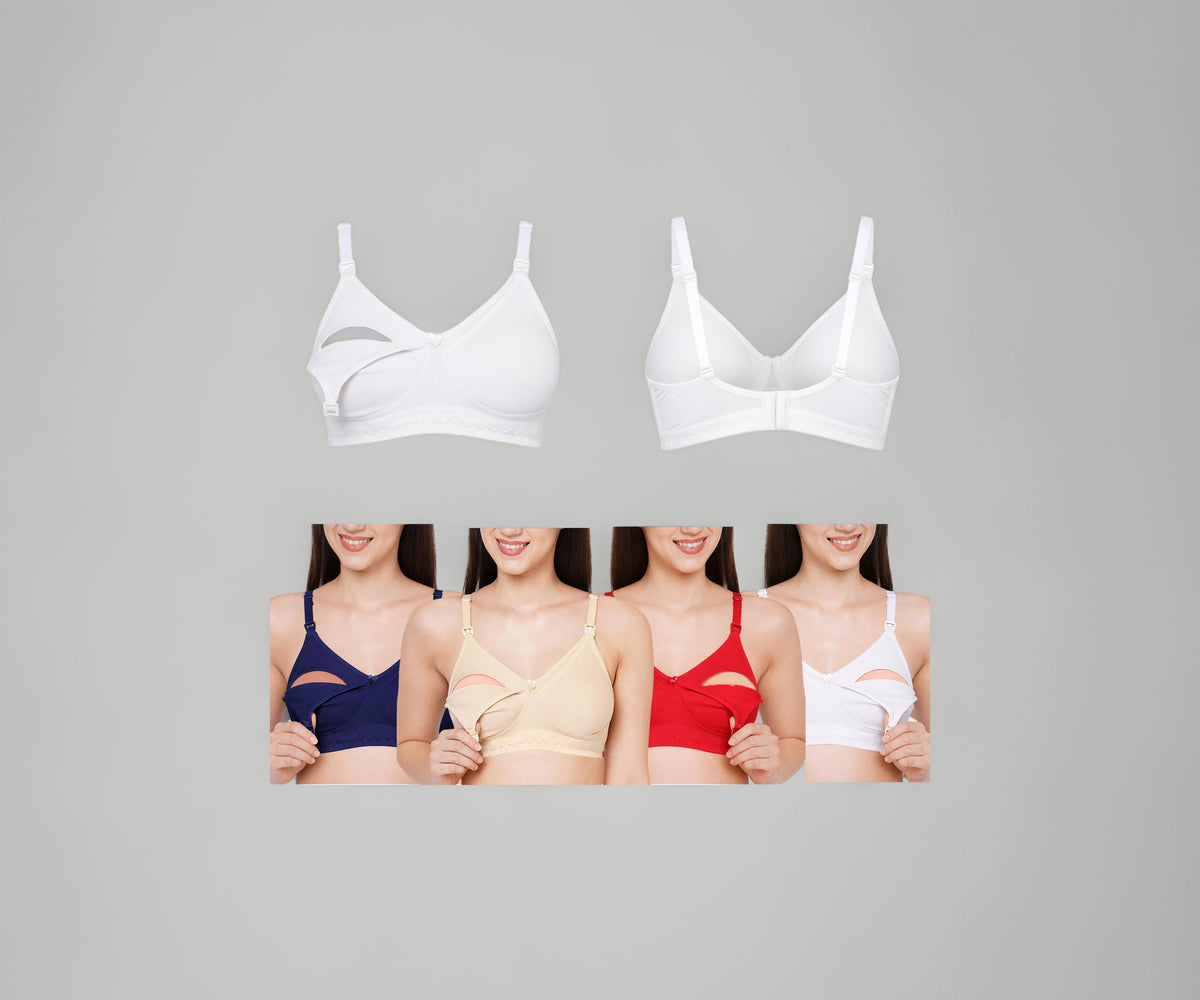 VParents Women's Cotton Multicolor Full Cup Non Padded Feeding Bra/Nursing Bra/Maternity Bra Combo