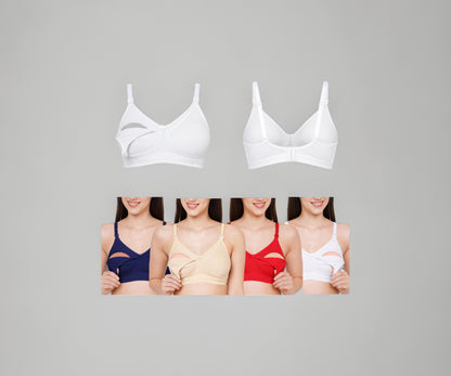 VParents Women's Cotton Multicolor Full Cup Non Padded Feeding Bra/Nursing Bra/Maternity Bra Combo