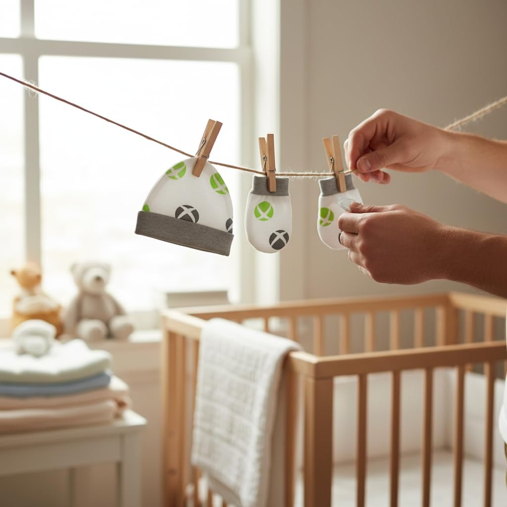 VParents Baby Mittens Caps Gloves and Booty Combo  - (0-3 Months) | Unisex Booty Set | Durable Cotton Gift Set | Multicoloured Hand Gloves and Socks | -Assorted Deisgn -Winter Clothing (Gray)