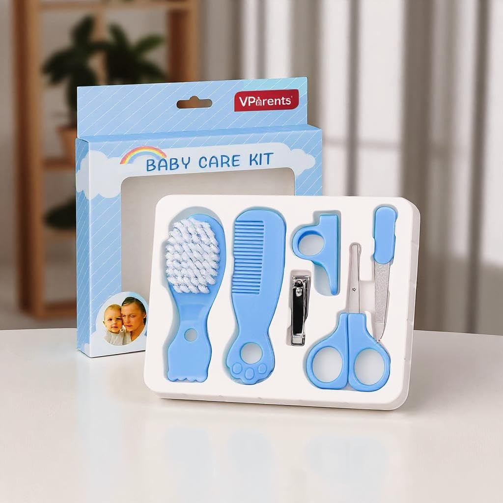 VParents Baby 5in1 new born baby Grooming Kit Set,nail Cutter, Scissor, Filer, hair brush, hair comb Baby Grooming Kit for New Born Baby, Baby Nail Cutter,5pcs (blue)