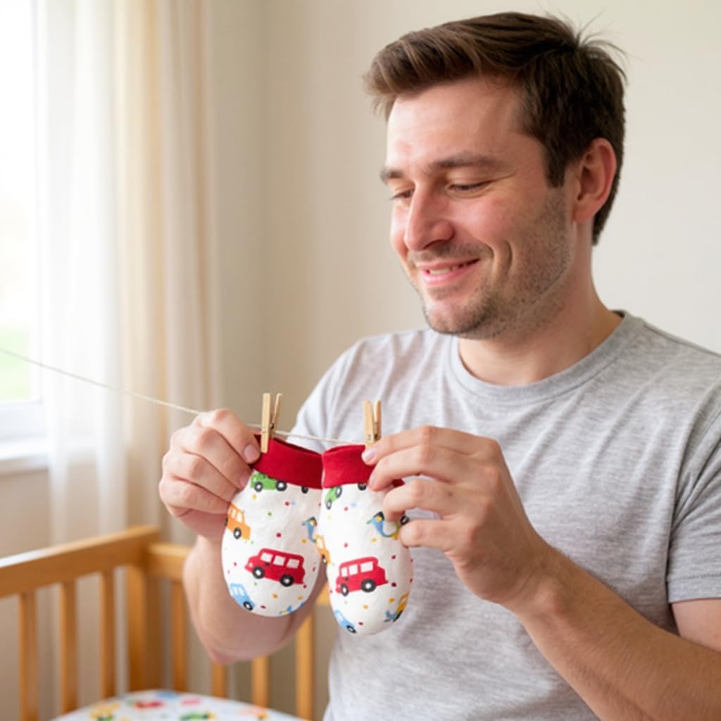 VParents Baby Mittens Caps Gloves and Booty Combo  - (0-3 Months) | Unisex Booty Set | Durable Cotton Gift Set | Multicoloured Hand Gloves and Socks | -Assorted Deisgn -Winter Clothing (Red)