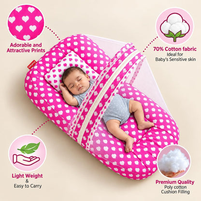 VParents Rosy Baby Feeding Pillow Bedding Set with Mosquito net and Sleeping Bag Combo