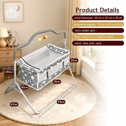 VParents Bunny New Born Baby Crib Bassinet cot Swing Cradle Jhula Palna(Grey)