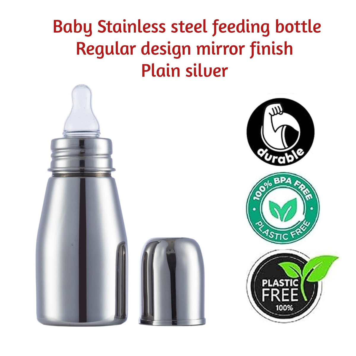 VParents Grade 304 Tapper Stainless Steel Baby Feeding Bottle -250 ml