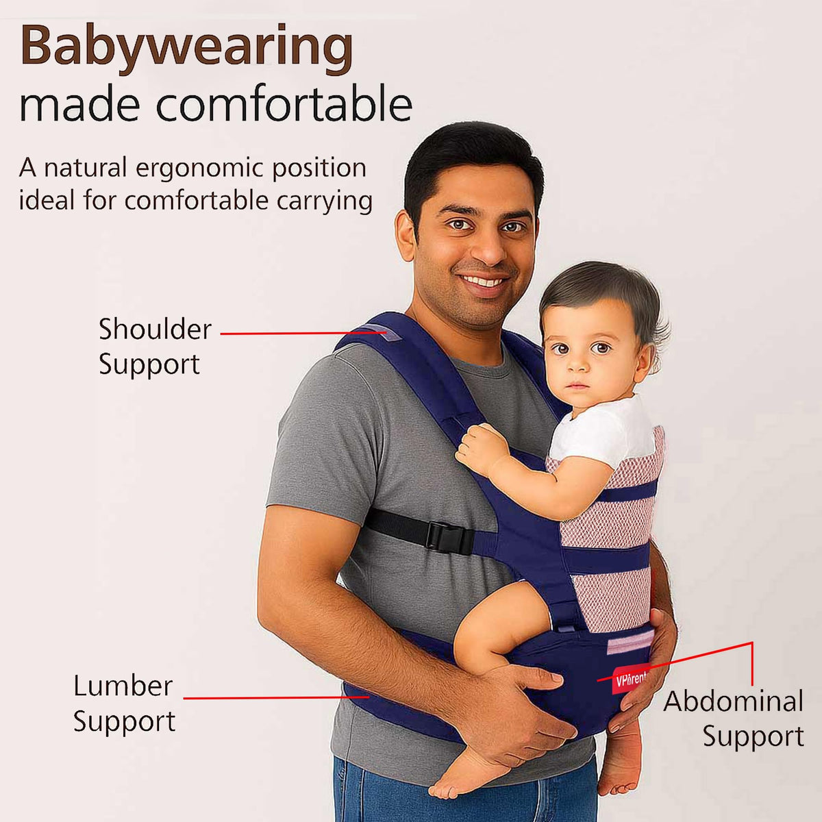 VParents Hip Seat Baby Carrier with 4 Carry Positions, Baby Carrier with Hip seat for 3 to 36 Months Baby, Adjustable New-Born to Toddler Carrier, Max Weight Up to 15 Kgs Royal