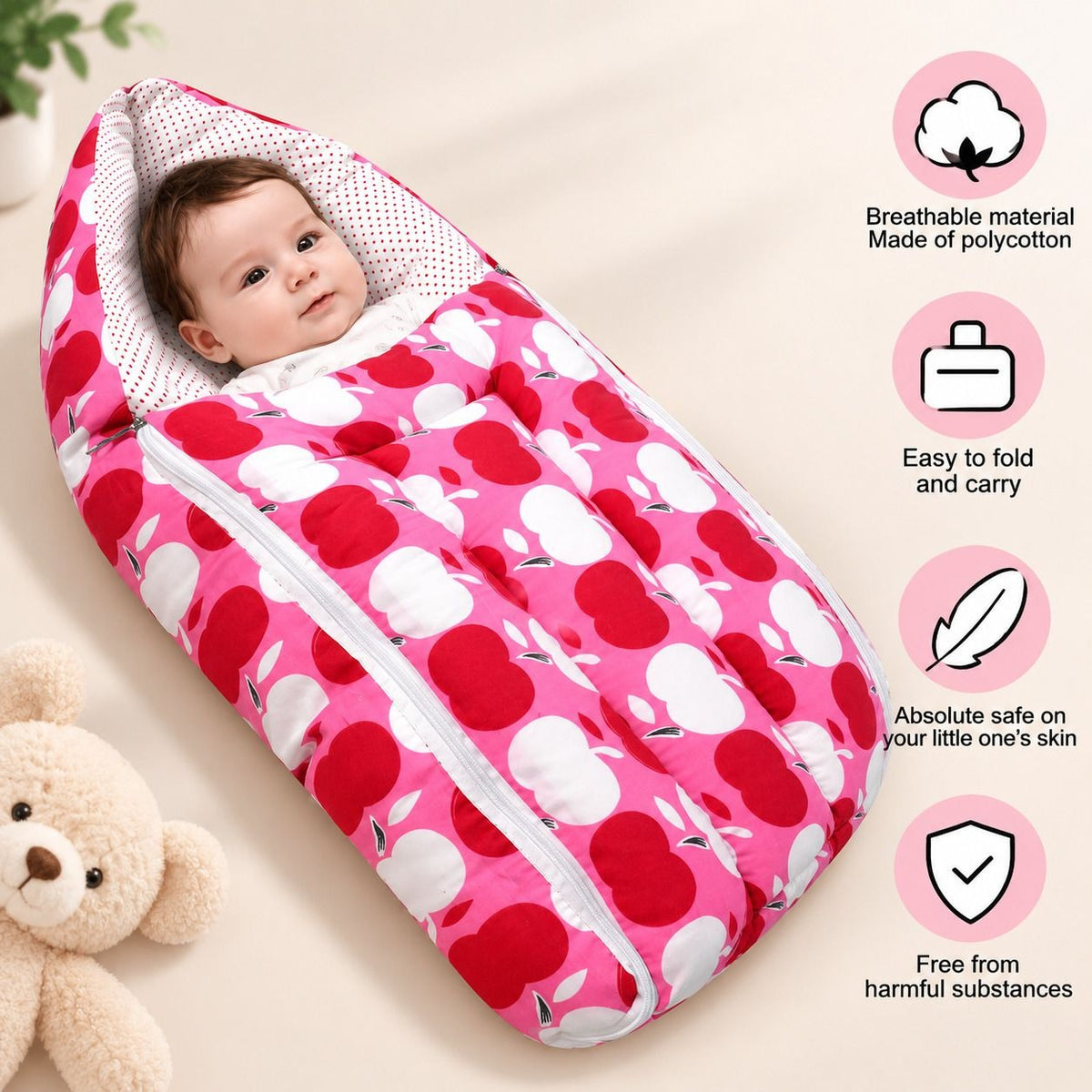 VParents Rosy Baby Feeding Pillow Bedding Set with Mosquito net and Sleeping Bag Combo