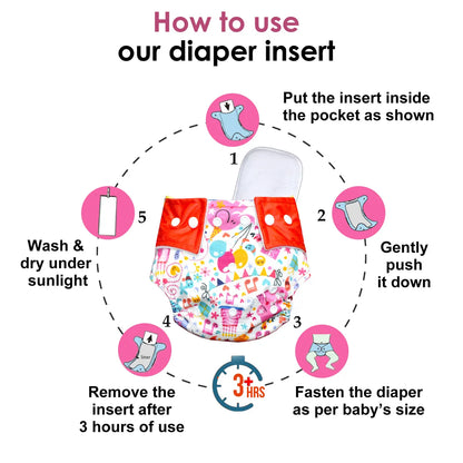 VParents  Reusable and Adjustable Cloth Diapers With ulta absorbent Insert with 5 layers- washable (Multi Colour)