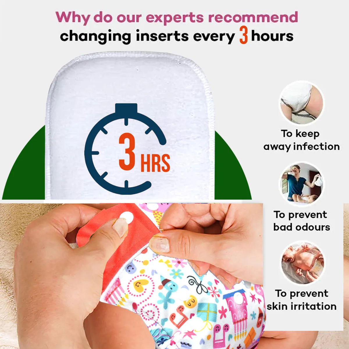 VParents  Reusable and Adjustable Cloth Diapers With ulta absorbent Insert with 5 layers- washable (Multi Colour)