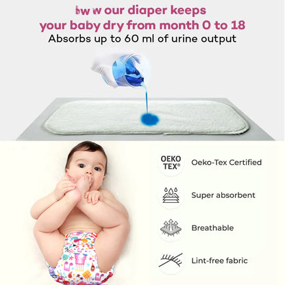 VParents  Reusable and Adjustable Cloth Diapers With ulta absorbent Insert with 5 layers- washable (Multi Colour)